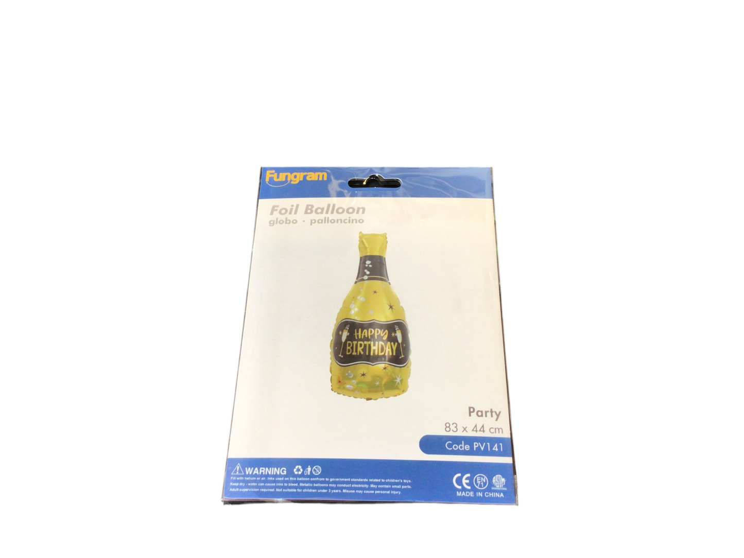 Fungram super shape Pv141 Gold champagne bottle with black label and gold Happy Birthday
