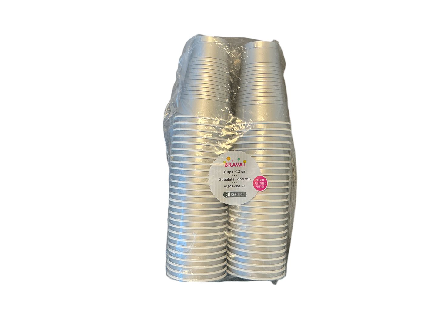 Brava 12oz Plastic Cups Silver 50PCS