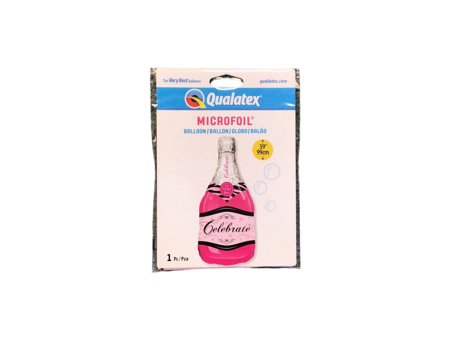 Qualatex XL Supershape Mylar Balloon
Pink champagne bottle that says Celebrate! In black letters
Inflated size: 39in
Perfect to celebrate any occasion!