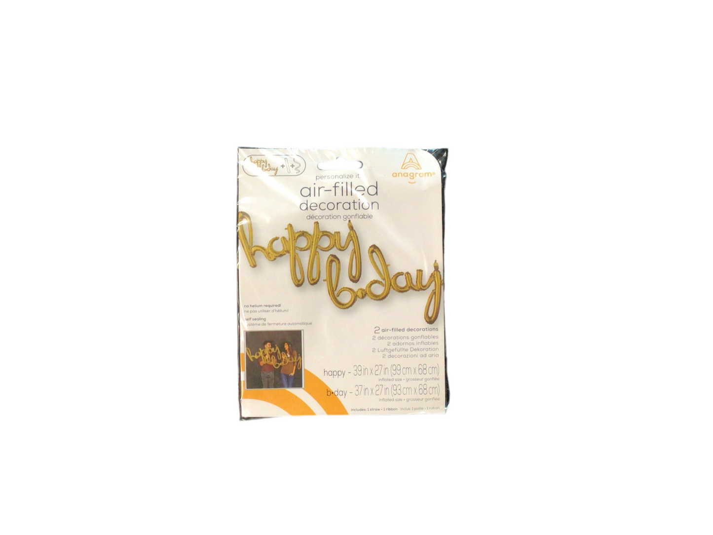 Anagram Script Mylar Balloon
Gold Happy B-day
Air filled - no helium
Self-sealing and refillable
Comes with:
Straw to inflate
Foil balloons with easy to hang tabs
Ribbon