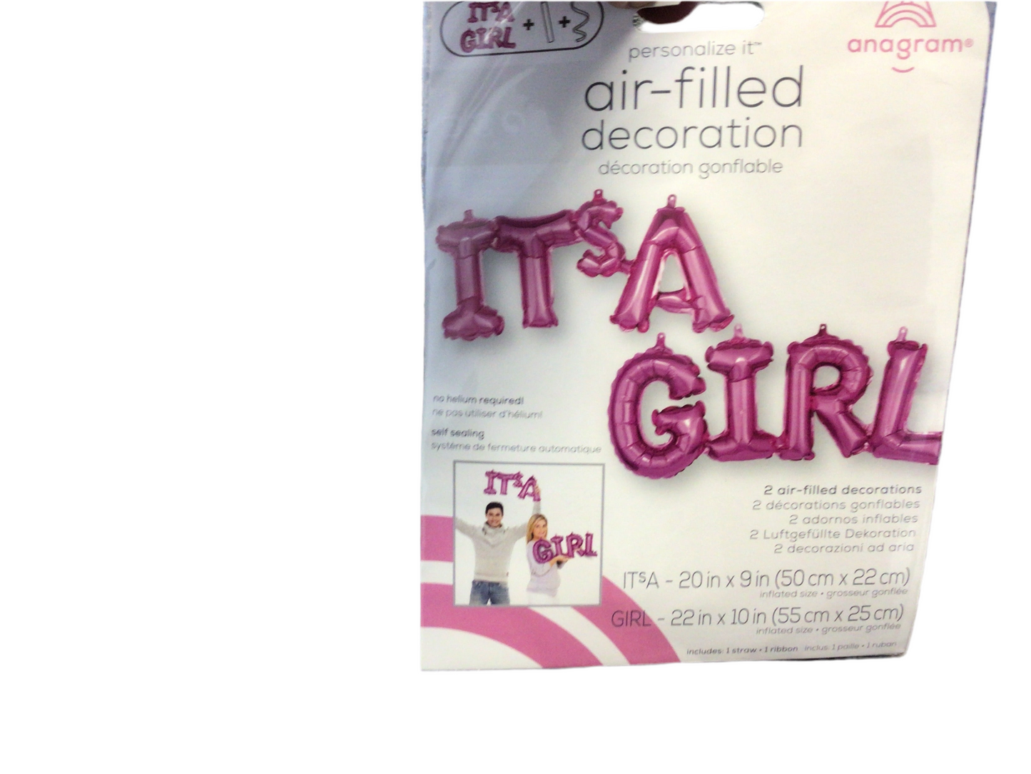 Anagram Air filled Mylar Balloon - Pink It’s A Girl