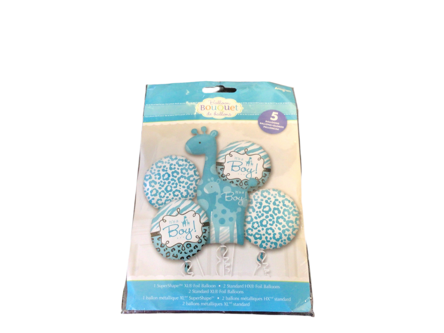 Anagram 5pc Boquet Mylar Balloon - Blue Giraffe It’s A Boy