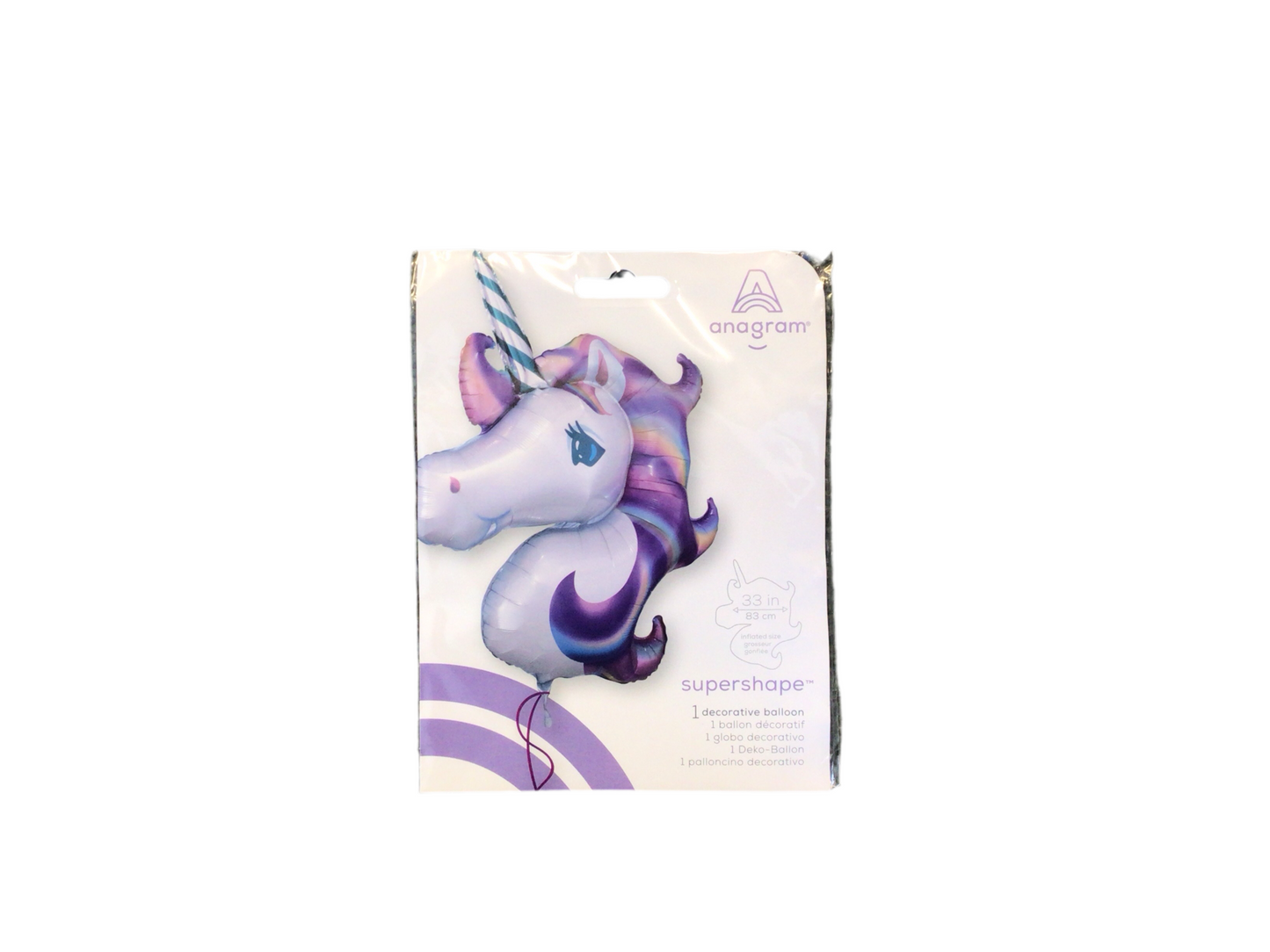 Anagram Supershape Mylar Balloon - Purple and Blue Unicorn
Silver unicorn with purple and blue mane
Inflated size: 33in x 29in
A favorite for kids!