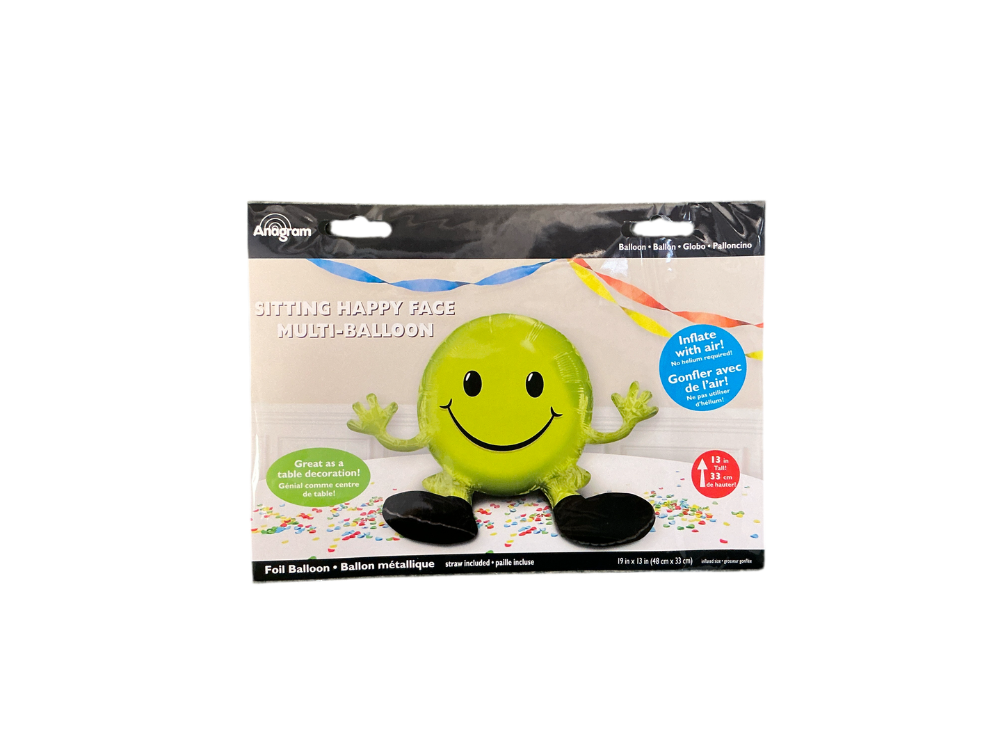 Anagram Jumbo Sitting Mylar Balloon - Happy Face Lime Green
Great as a table decoration!
Inflate with air! No Helium required!
Straw included
Inflated size: 19in x 13in