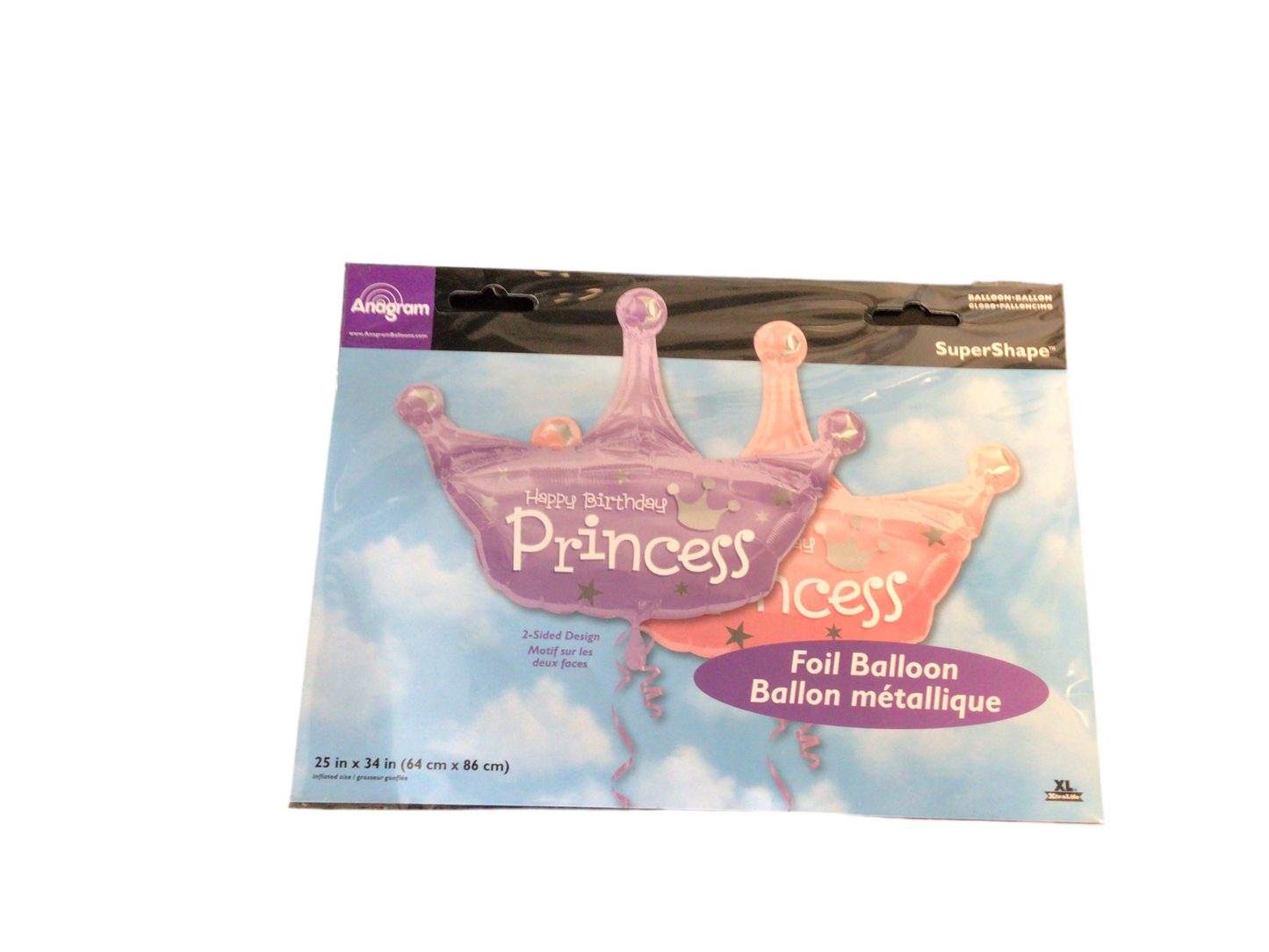 Anagram Supershape Mylar Balloon - Happy Birthday princess pink and purple