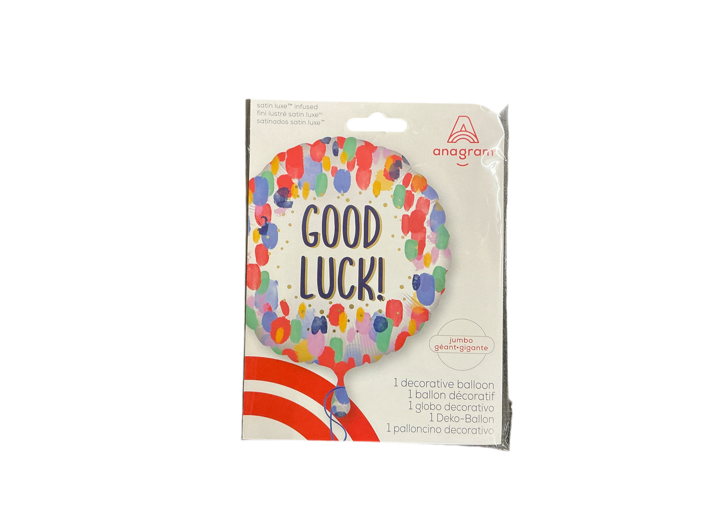 Anagram Jumbo Mylar Balloon - Round Good Luck! Multicolor
Satin Luxe Infused
UnInflated size: 28in
Perfect for all occasions