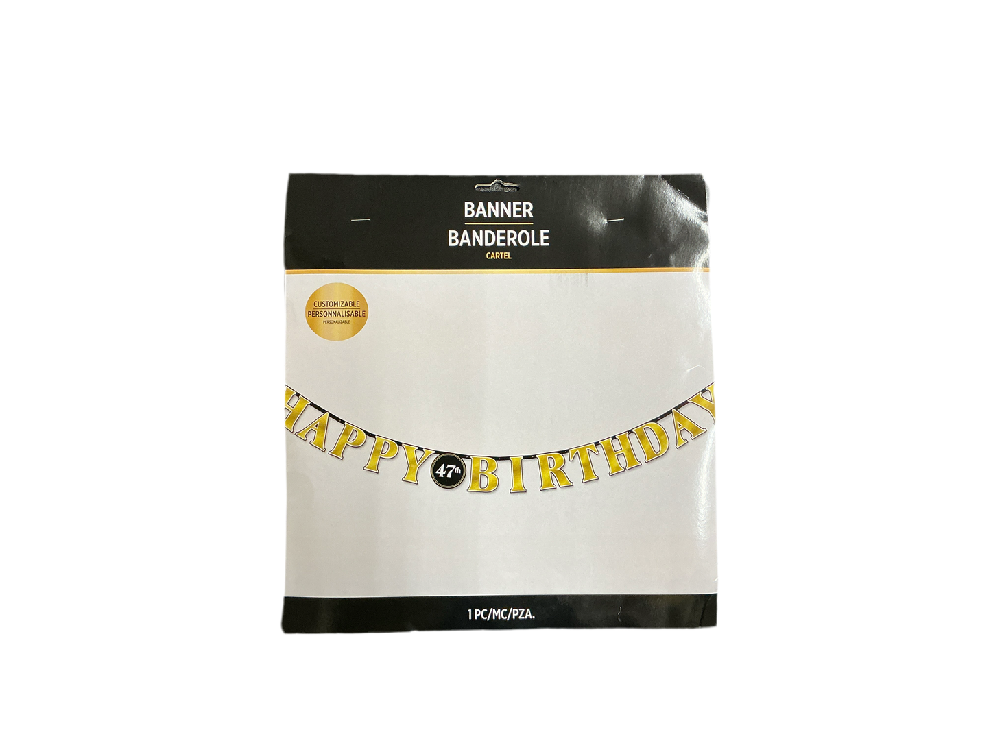 Customizable Happy Birthday Banner (Gold and Black)
Kit includes:
1 customizable letter banner - 10.5ft long with 10in tall letters
24 attachable pieces: 2 each 0-9, plus st, nd, rd, th
5 pieces double sided tape
Easy Assembly
Cord Included