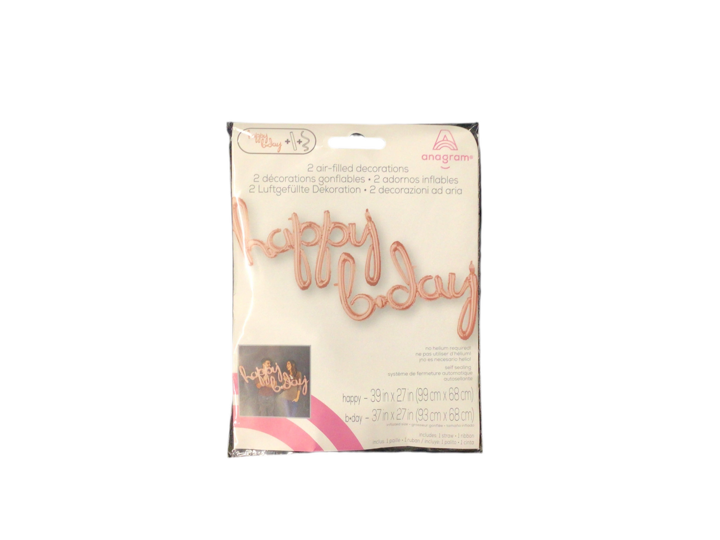 Anagram Script Mylar Balloon
Pink Happy B-day
Air filled - no helium
Self-sealing and refillable
Comes with:
Straw to inflate
Foil balloons with easy to hang tabs
Ribbon