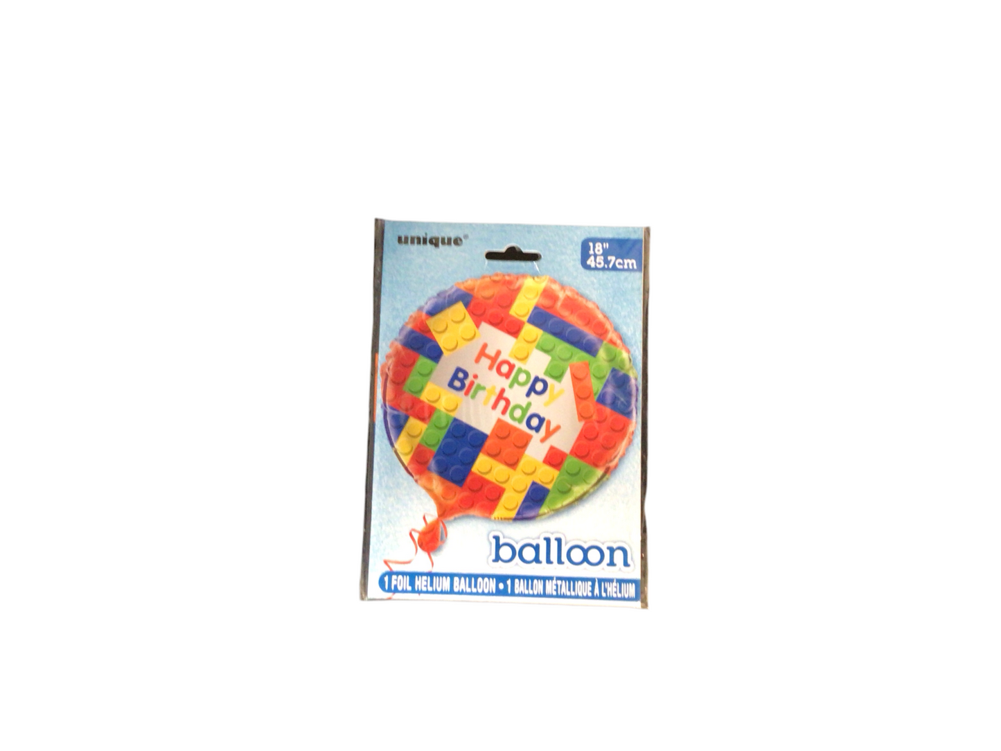 Unique Standard Mylar Balloon - Round Happy birthday with building blocks in the back