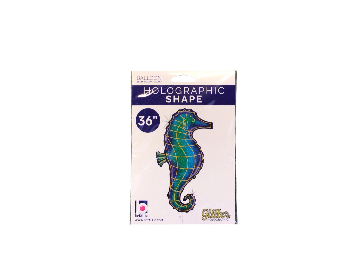Betallic Supershape Mylar Balloon
Multicolor Glitter Holographic Sea Horse
Inflated size: 36in
A favorite for kids!