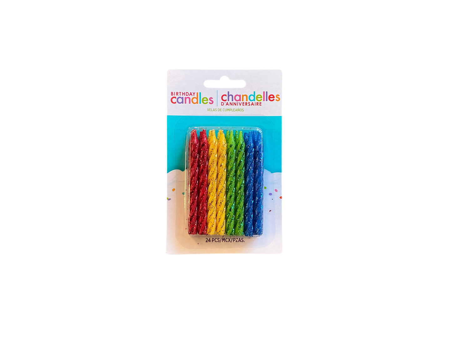 Amscan Glitter birthday candles
Assorted Colors- red, blue, green, yellow
24 PCS
