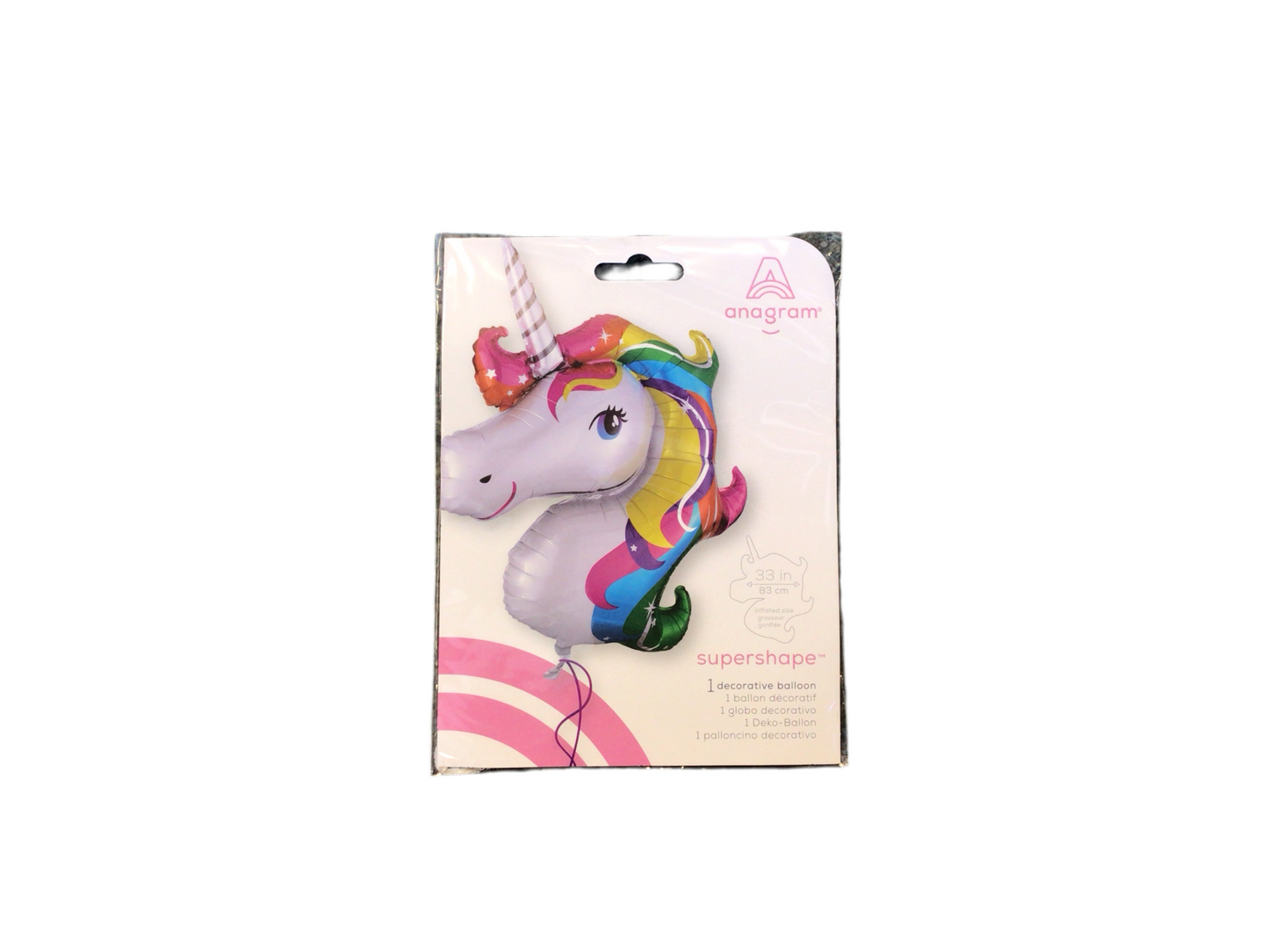 Anagram Supershape Mylar Balloon - Rainbow Unicorn
Silver unicorn with rainbow mane
Inflated size: 33in x 29in
A favorite for kids!