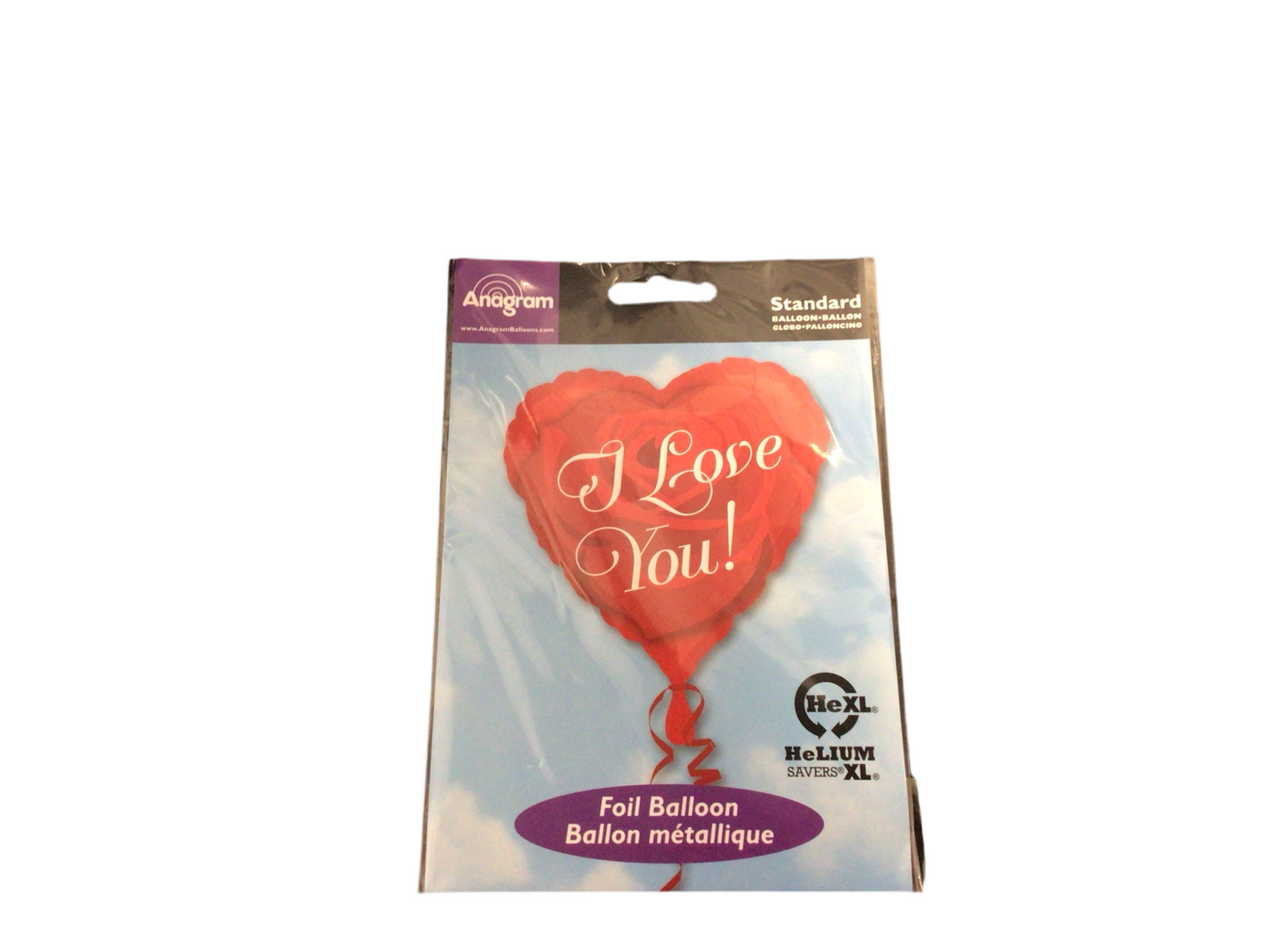 Anagram Standard Mylar Balloon - Heat shaped I Love you with a rose in the background