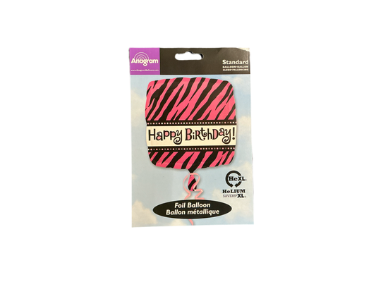Anagram Standard Mylar Balloon - Square Happy Birthday Pink Zebra Stripes

UnInflated size: 17in