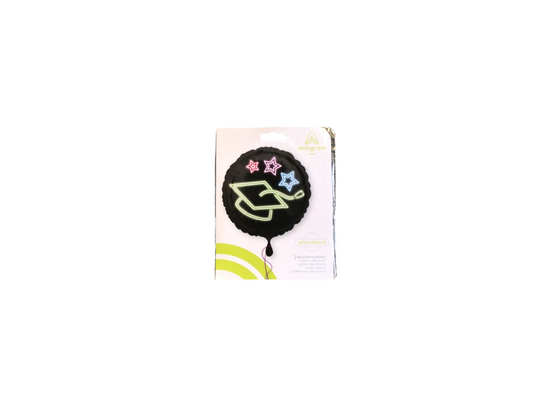 Anagram Standard Mylar Balloon - Round black with green grad cap inlay with 3 stars

UnInflated size: 17in

great for graduation 