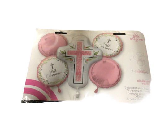 Anagram Mylar 5pc Balloon Boquet- First Communion Pink