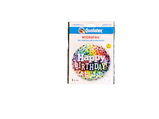Qualatex Standard Mylar Balloon - Round Happy Birthday  Multi color Dots