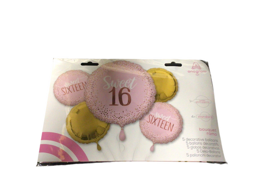 Anagram Mylar 5pc Balloon Boquet- Sweet 16 Blush