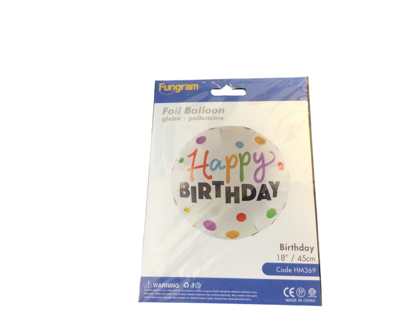 Fungram standard Hm369 Happy Birthday with multi colored dots