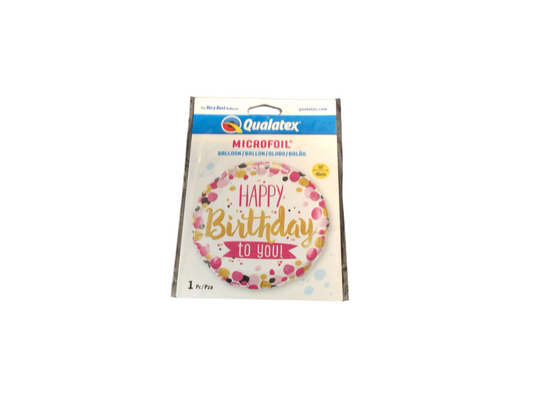 Qualatex Standard Mylar Balloon - Round Pink and Gold Happy Birthday to you