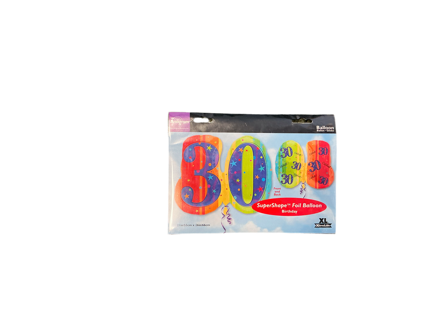 Anagram Supershape Mylar Balloon - Birthday Stripes 30
Multicolor

Inflated size: 21in x 26in