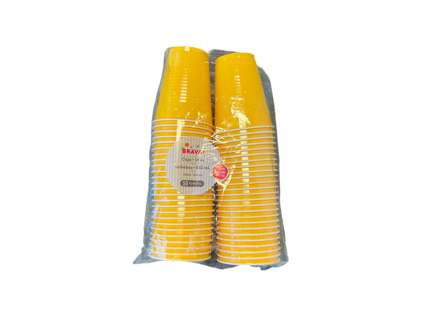 Brava 18oz Plastic Cups Yellow 50PCS
