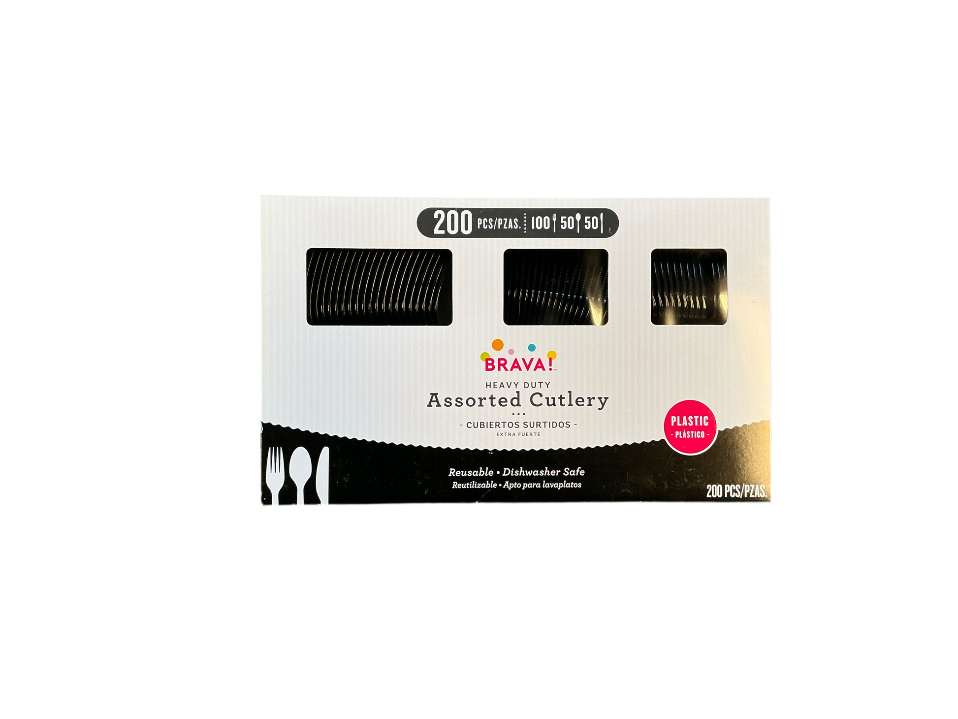 200 piece reusable assorted cutlery Black
Dishwasher safe plastic - up to 100 washes