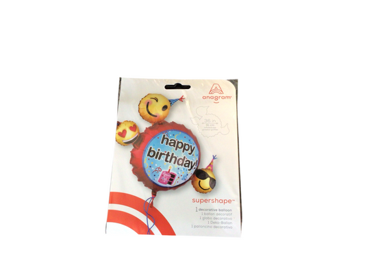 Anagram Supershape Mylar Balloon - Red hbd with 3 emojis with party hats on