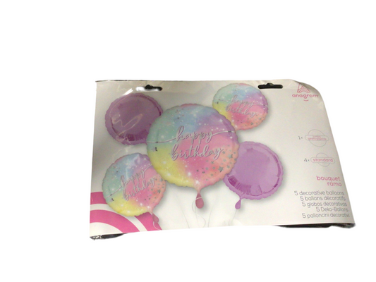 Anagram Mylar 5pc Balloon Boquet- Luminous Happy Birthday