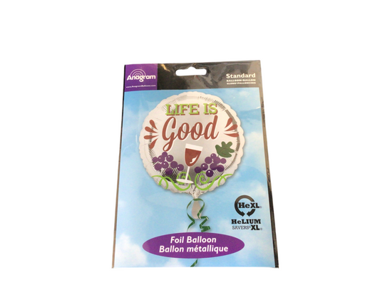 Anagram Standard Mylar Balloon - silver  Life is good with grapes and a glass of wine