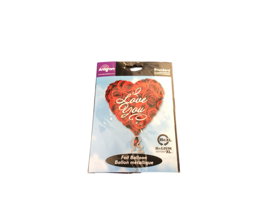 Anagram Standard Mylar Balloon - Heat shaped I Love You  with roses in the background