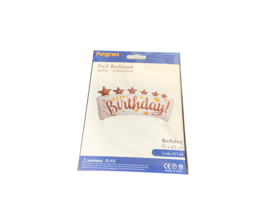 Fungram super shape Hj144 White balloon with bright gold Happy dark gold Birthday and stars