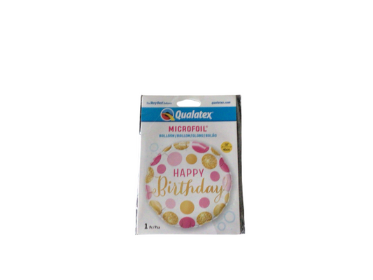 Qualatex Standard Mylar Balloon - Round Pink and Gold Happy Birthday