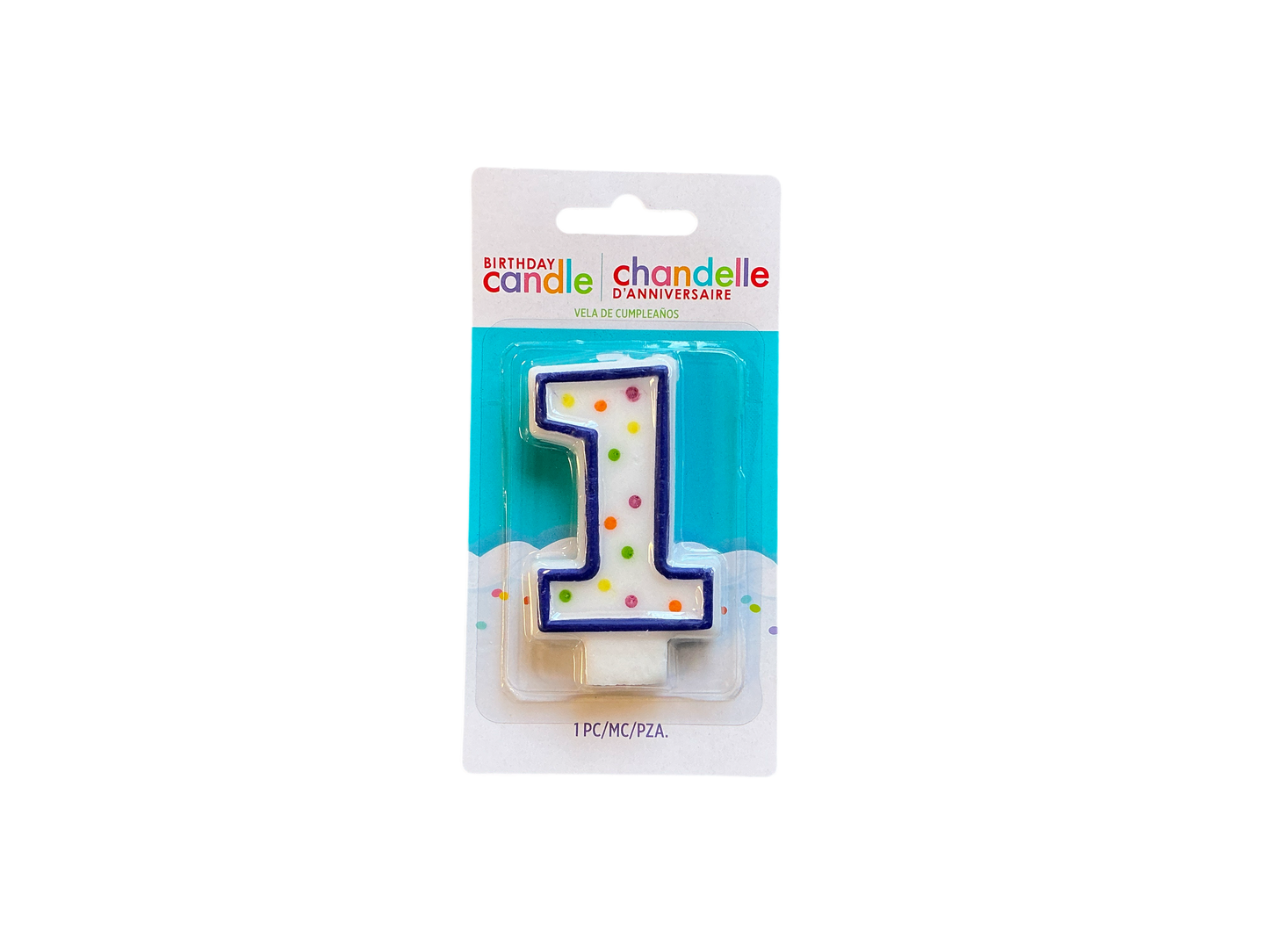 Amscan Number 1 birthday candle

White with royal blue outline and assorted color polka dots