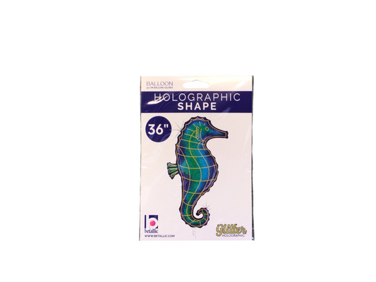 Betallic Supershape Mylar Balloon 

Multicolor Glitter Holographic Sea Horse

Inflated size: 36in

A favorite for kids!