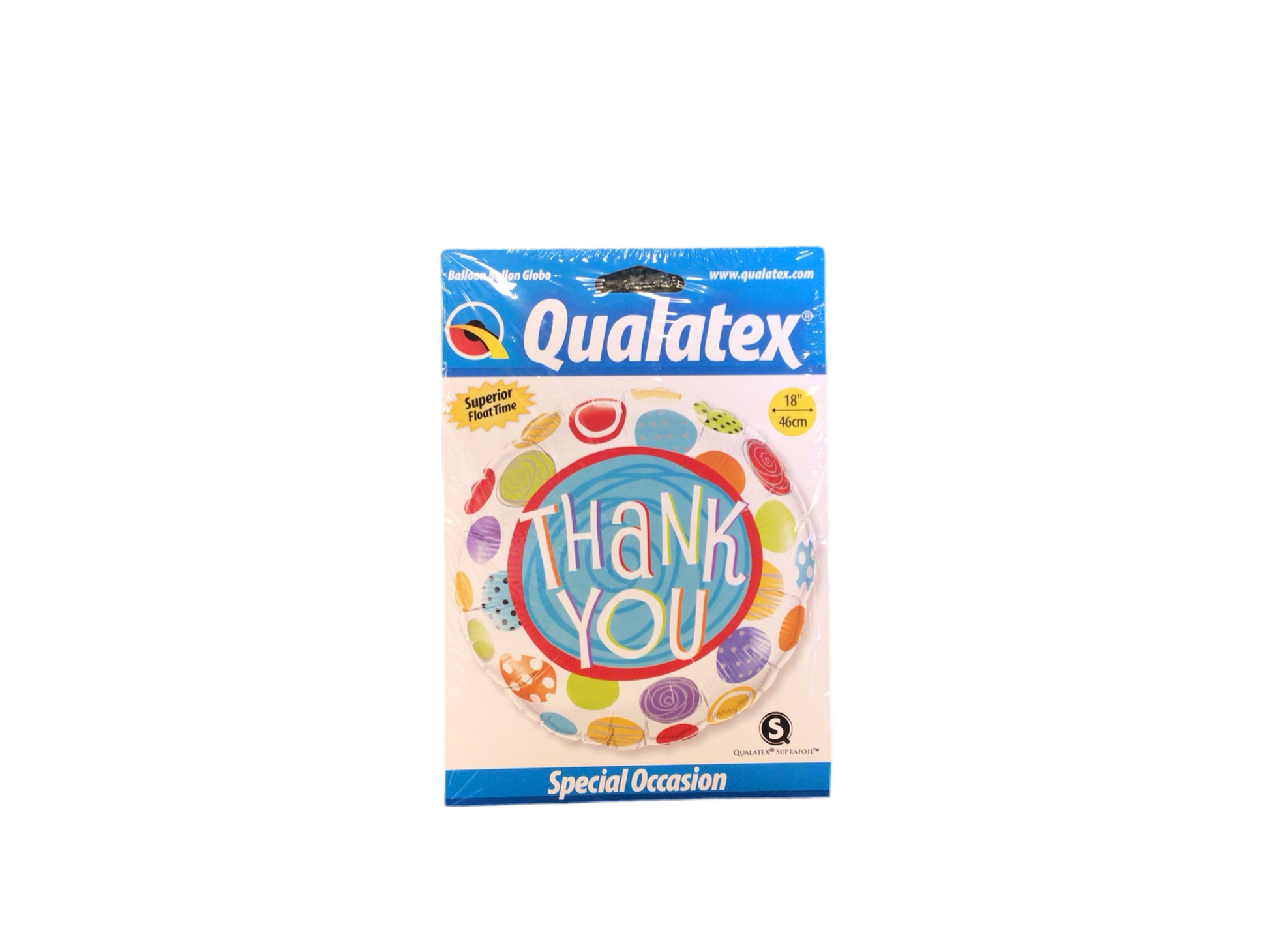 Qualatex Standard Mylar Balloon - Round Thank You

White balloon with multicolor lettering and details

Inflated size: 18in