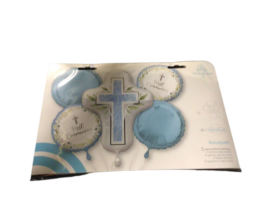 Anagram Mylar 5pc Balloon Boquet- First Communion Blue
