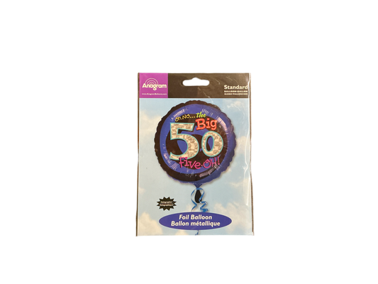 Anagram Standard Mylar Balloon - Round 

Oh no… the Big 50 Five-oh!

Blue & Black

UnInflated size: 18in