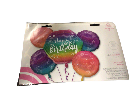 Anagram Mylar 5pc Balloon Boquet- Sparkling Happy Birthday