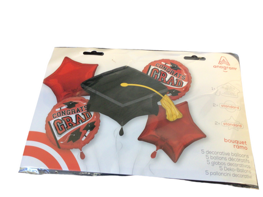Anagram Mylar Balloon 5pc Boquet- Grad Cap School colors