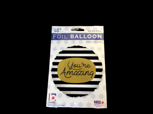Betallic Standard Mylar Balloon - Black and white striped  with You’re Amazing