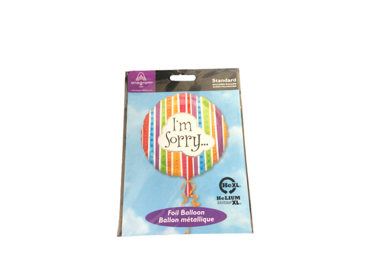 Anagram Standard Mylar Balloon - Round  I’m Sorry with multi color stripes and dots