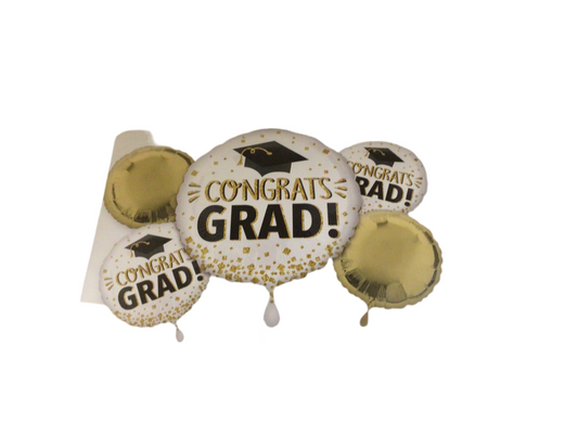 Anagram Mylar 5pc Balloon Boquet- Congrats Grad Gold Glitter