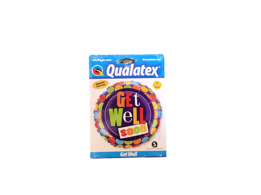 Qualatex Standard Mylar Balloon - Round Get Well Soon

Purple balloon with multicolor Get Well Soon lettering and dots

Inflated size: 18in

Perfect for showing you care!