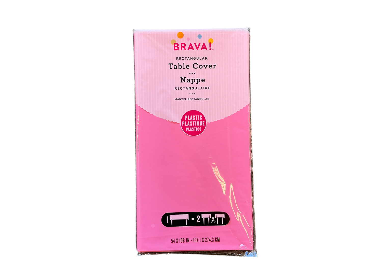Brava Rectangular Plastic Table Cover Light Pink
54in x 108in
Fits tables up to 8ft long